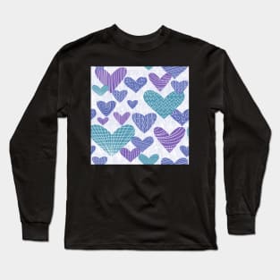 Pantone 2022 hearts in periwinkle, teal and lavender Long Sleeve T-Shirt